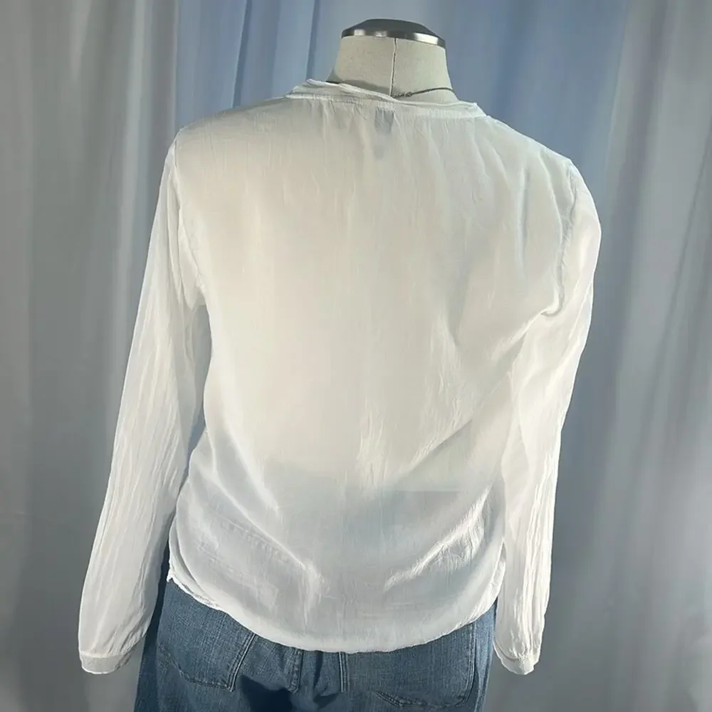 J.Jill gossamer cottage core white rayon v-neck long sleeve peasant blouse S - Picture 5 of 11